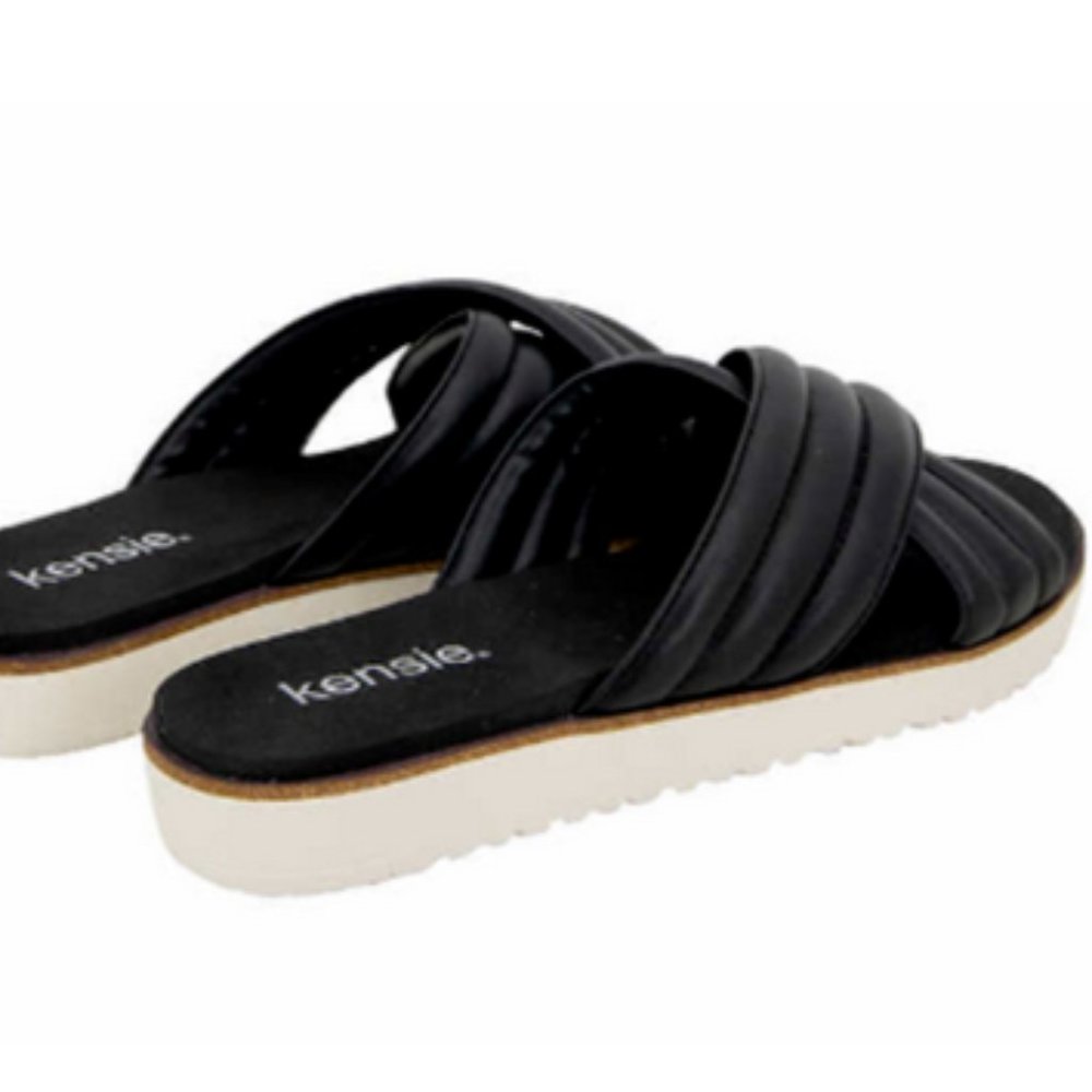 Kensie Women's Dream Slide w/Quilted Straps Padded Footbed Slip  Black